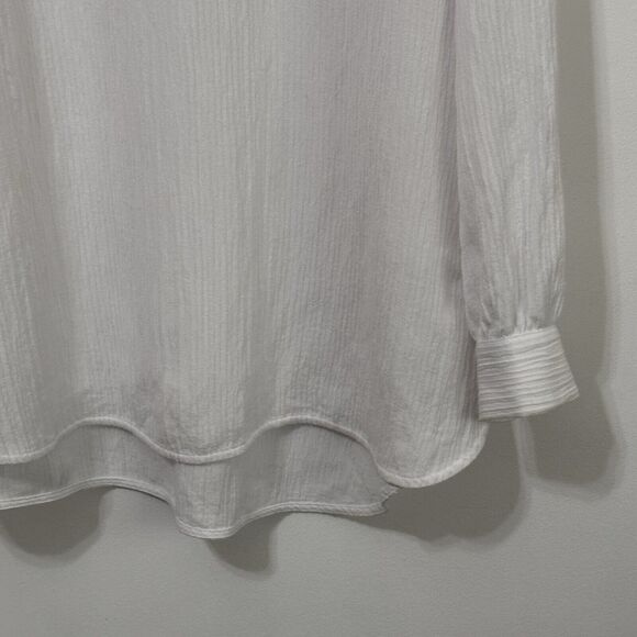 Soft Surroundings Tunic Top M 2FD53 White Long Sleeve V Neck Beachy Semi Sheer - Picture 2 of 10